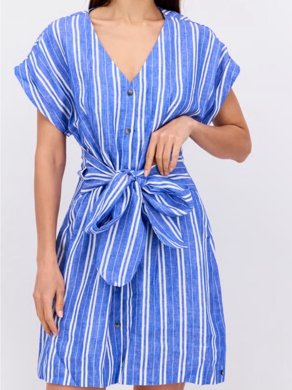 NWT‎ SCOTCH & SODA Linen Cotton Striped Summer Vneck Belted Mini Dress Small